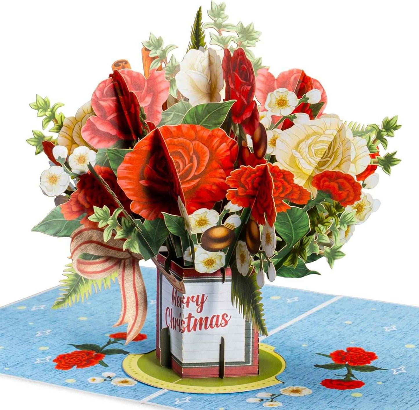 Merry Christmas Flower Bouquet Pop Up Christmas Card