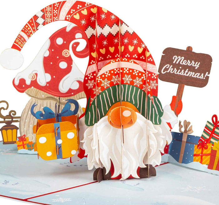 Santa Gnome Pop Up Card pop-up Christmas card open