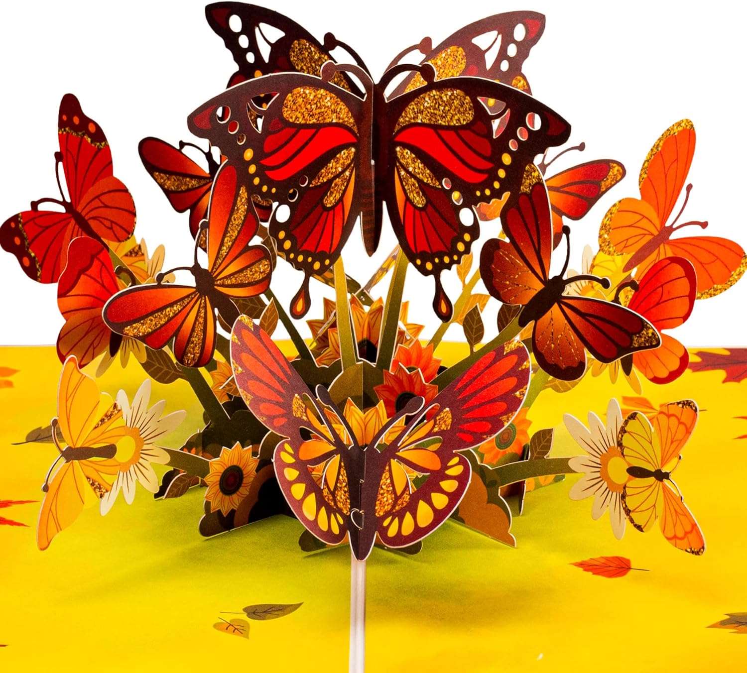 Fall Butterflies Pop Up Card with vibrant orange and red butterfly design.