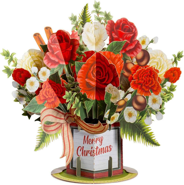 Merry Christmas Flower Bouquet Pop Up Christmas Card pop-up Christmas card open