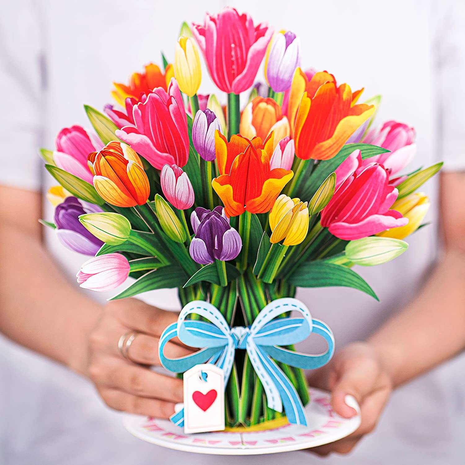 HugePop Tulip Flower Pop Up Card with Detachable Paper Flower Bouquet