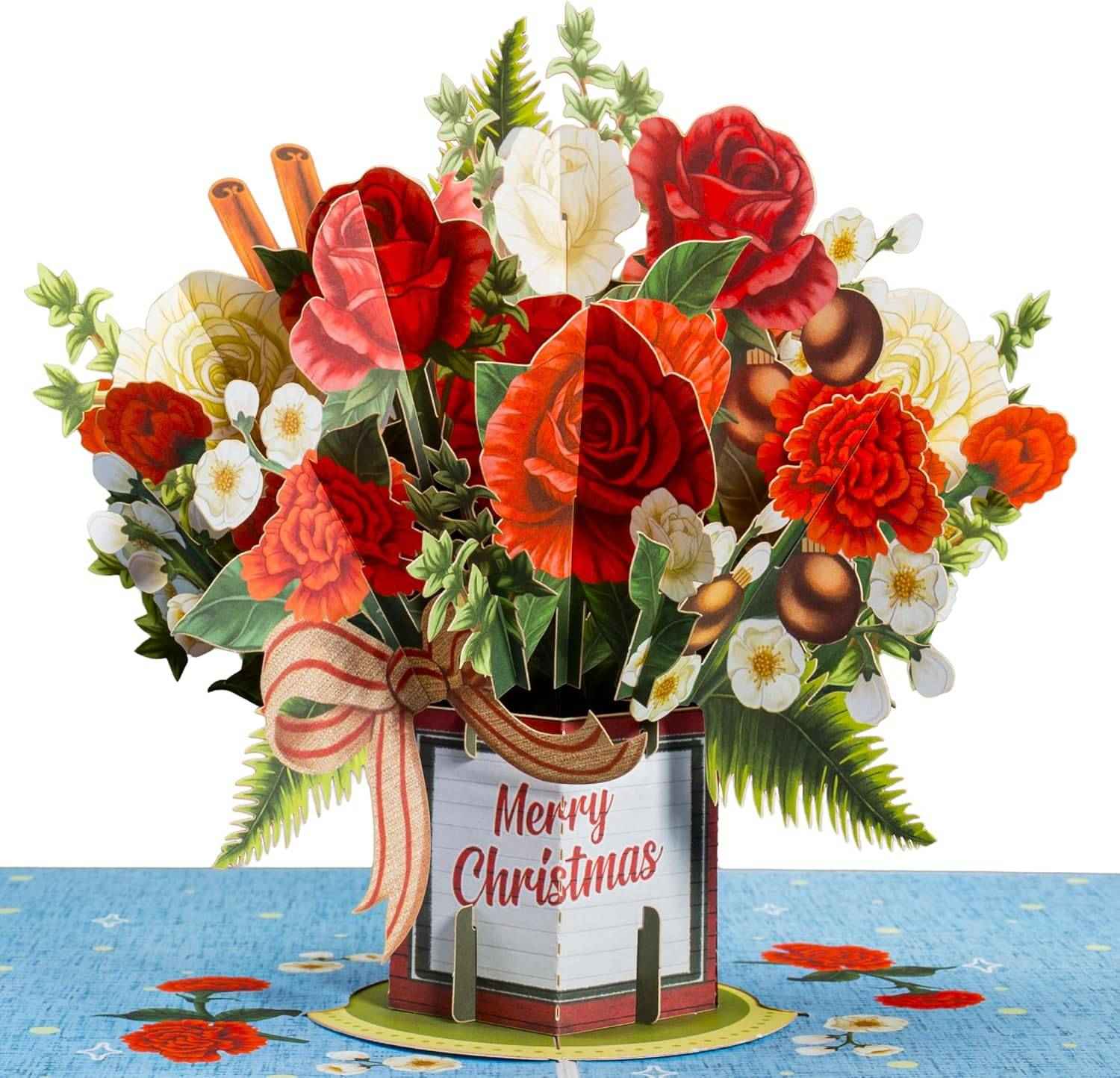 Merry Christmas Flower Bouquet Pop Up Christmas Card