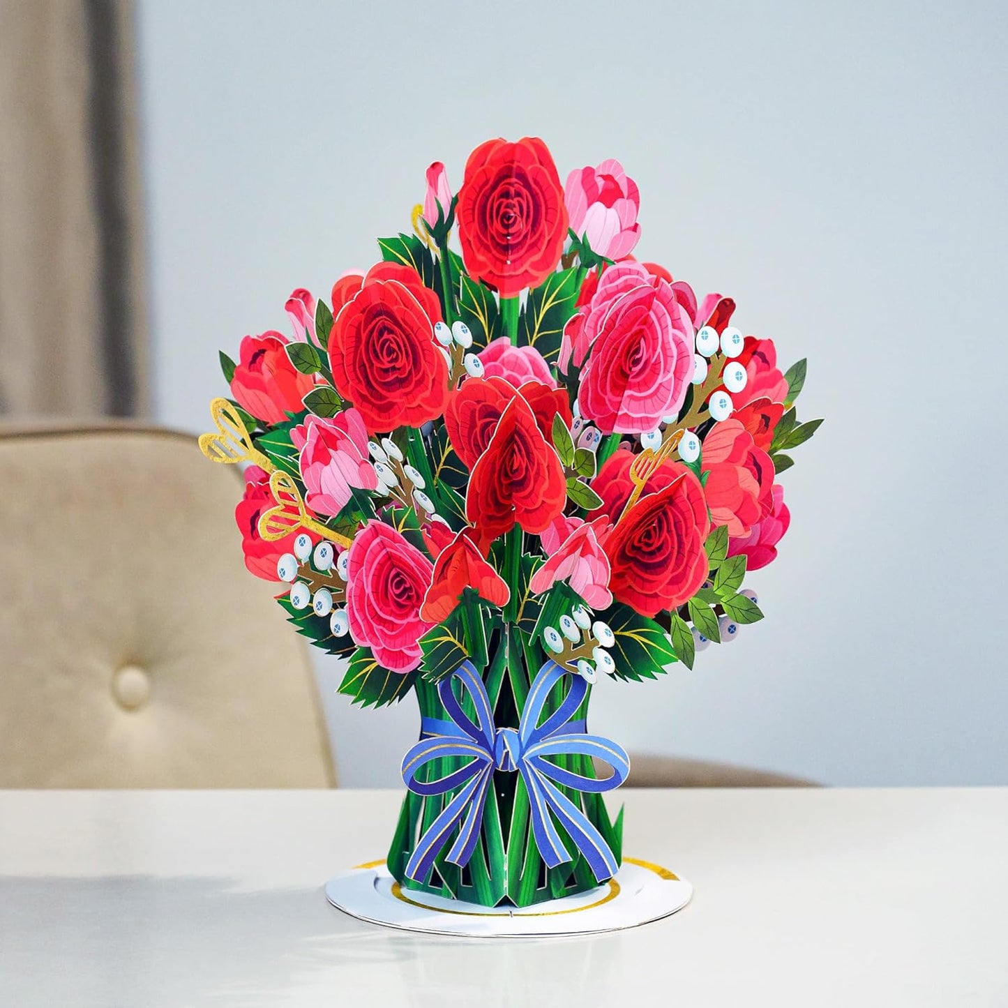 Hugepop Red Roses Pop Up Card, with Detachable Bouquet - Oversized 10" x 14" Cover