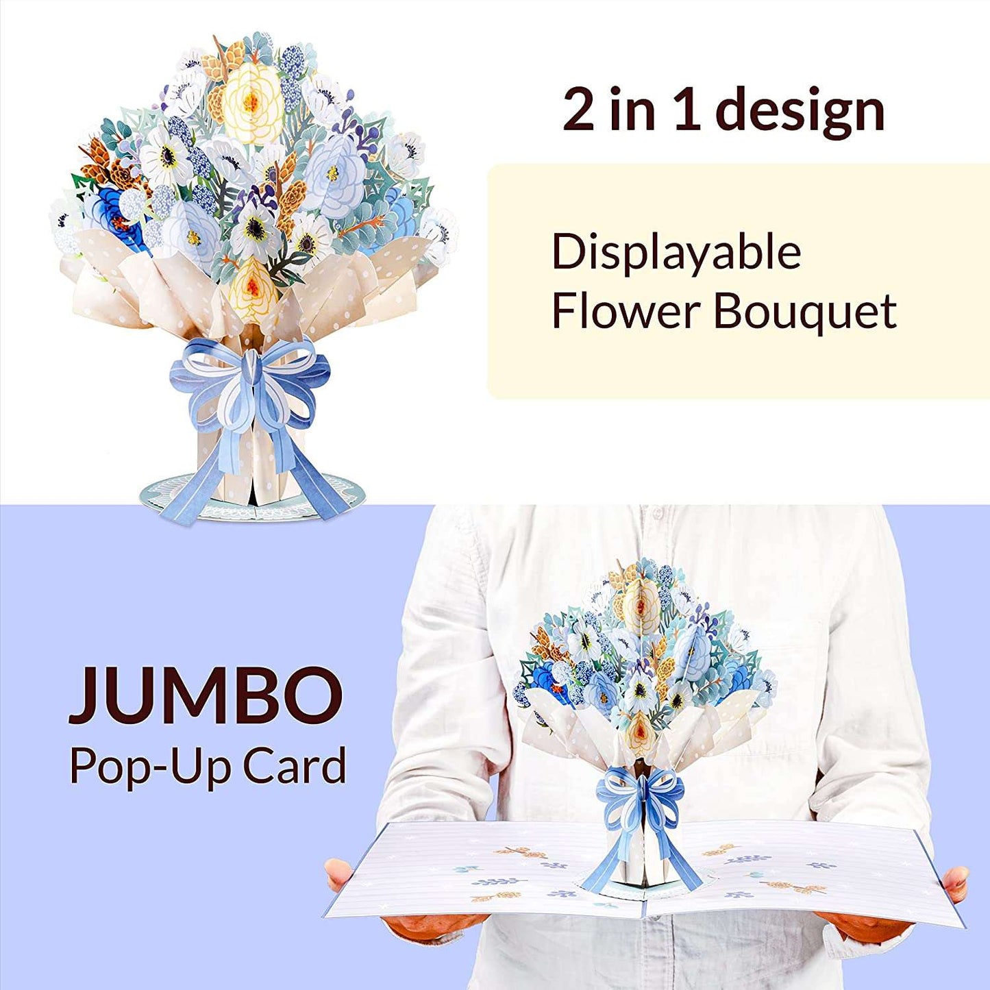 HugePop Magical Flower Bouquet Pop Up Card, With Detachable Flowers