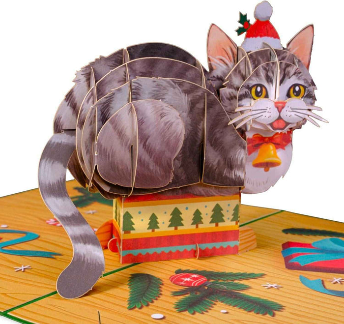 Meowy Cat Pop Up Christmas Card pop-up Christmas card open
