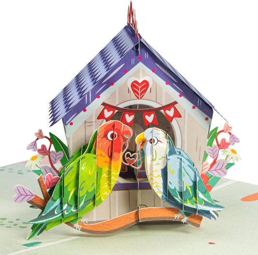 Love Birds House Frndly Pop Up Card - 8" x 6"