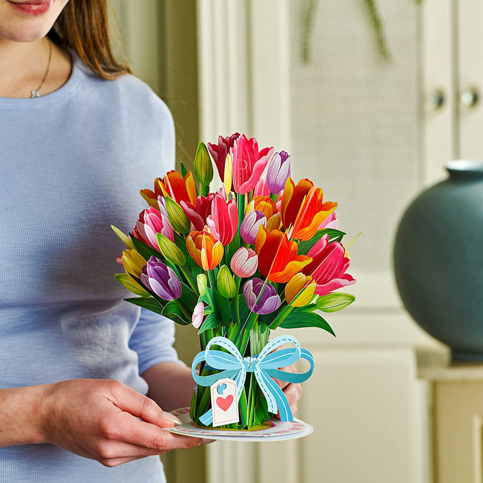 HugePop Tulip Flower Pop Up Card with Detachable Bouquet