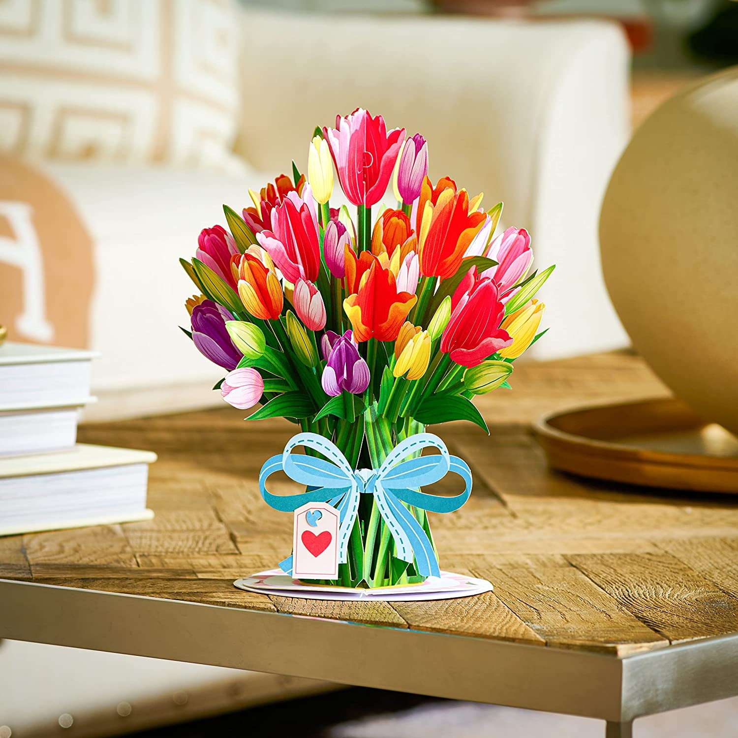 HugePop Tulip Flower Pop Up Card with Detachable Paper Flower Bouquet