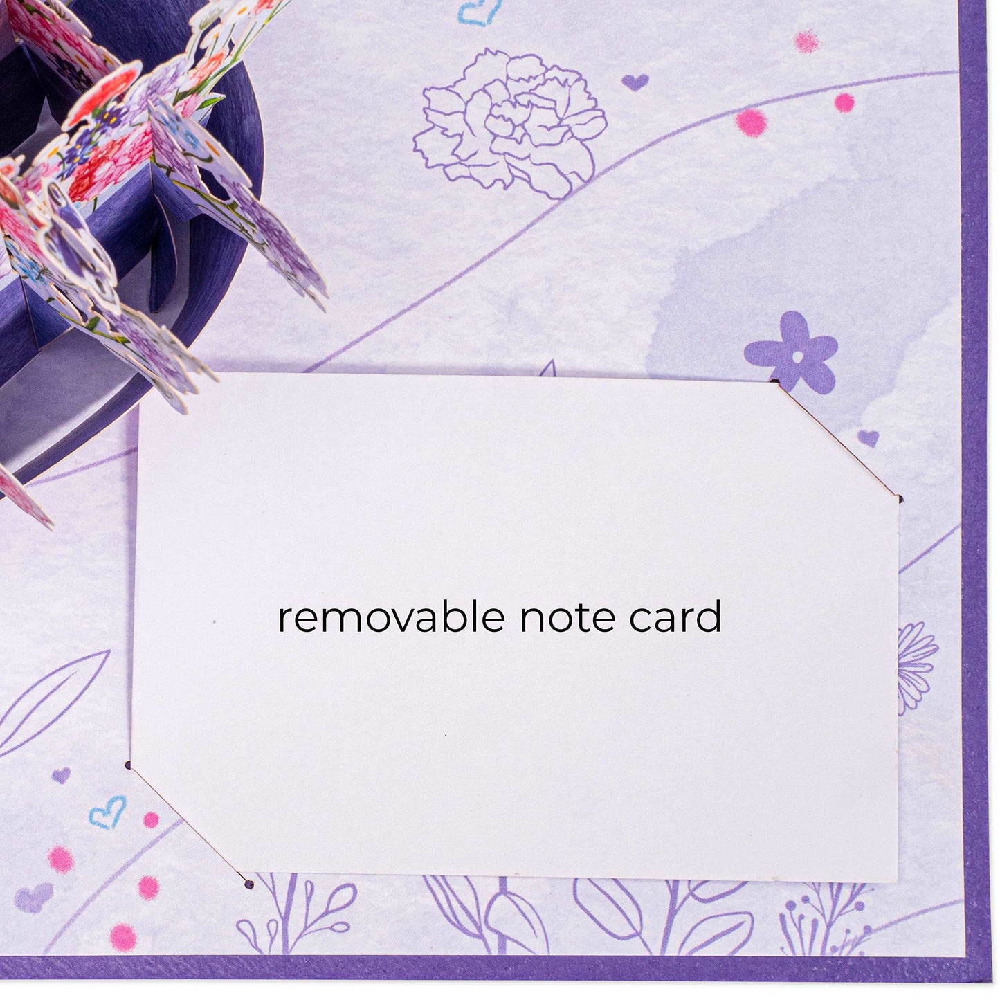 Close-up of removable note card inside the flowers pop-up card.