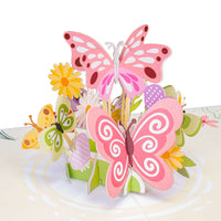 Thumbnail for pastel butterfly pop up card, pink and purple butterflies