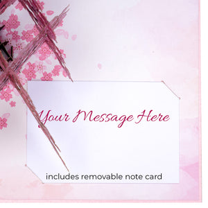 Cherry Blossom Pop Up Card - 5" x 7" Cover - Includes Envelope and Note Tag