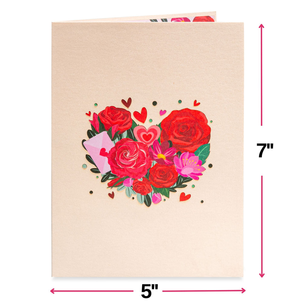 Love Bouquet Pop Up Card - 5x7 Cover - Includes Envelope and Note Card