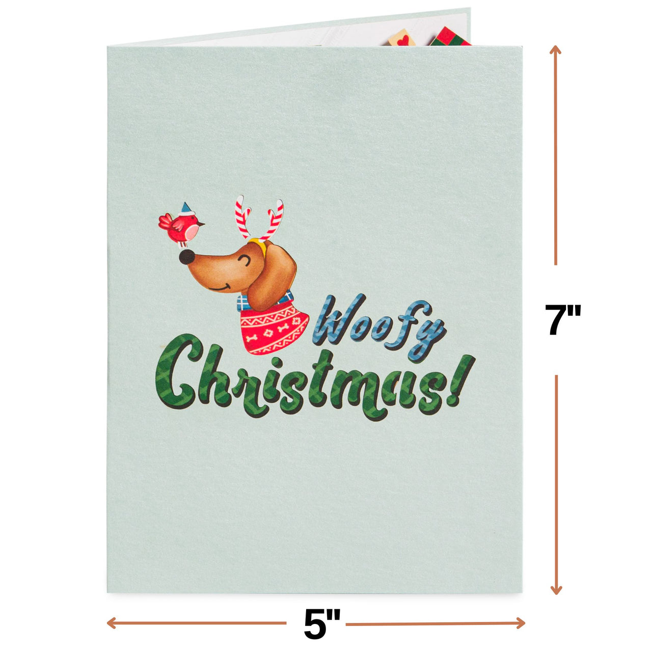 Woofy Christmas Pop Up Card, with Keepsake - 5"x7"