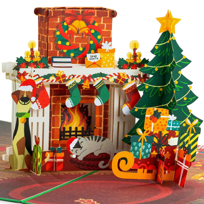 Cozy Fireplace pop-up Christmas card open