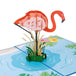 flamingo in a pond pop up greeting card