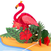 flamingo on the beach pop up greeting card