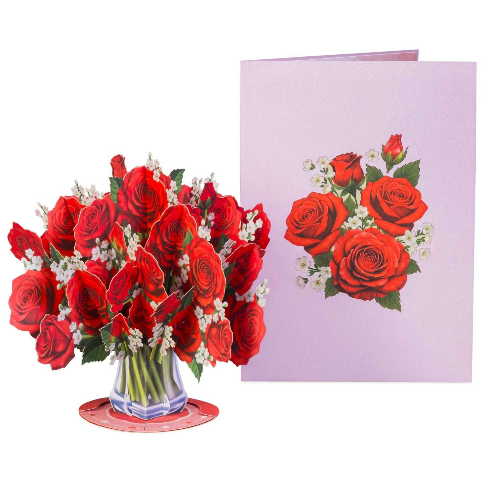 Classic Red Roses Bouquet Pop Up Card with Keepsake