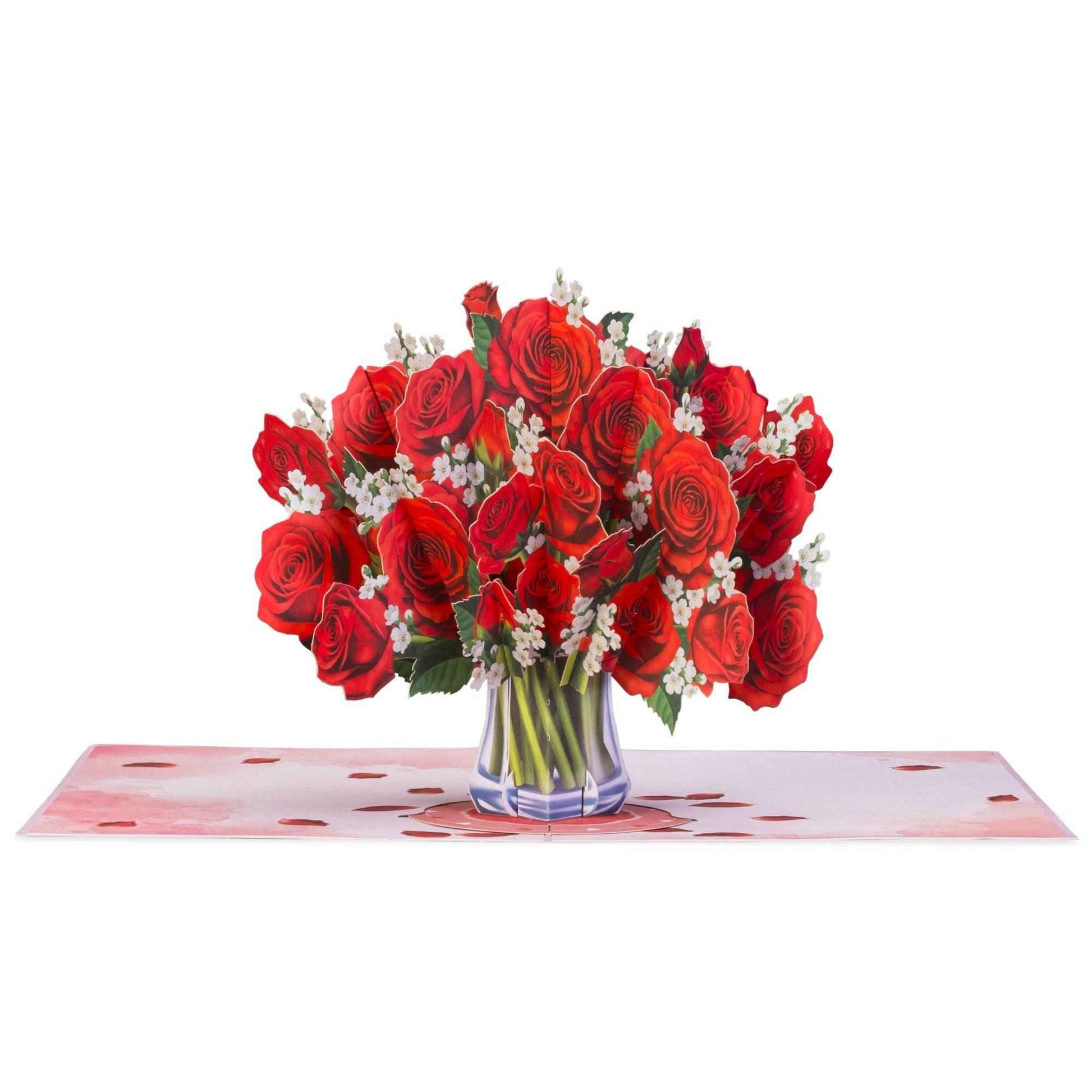 Classic Red Roses Bouquet Pop Up Card with Keepsake