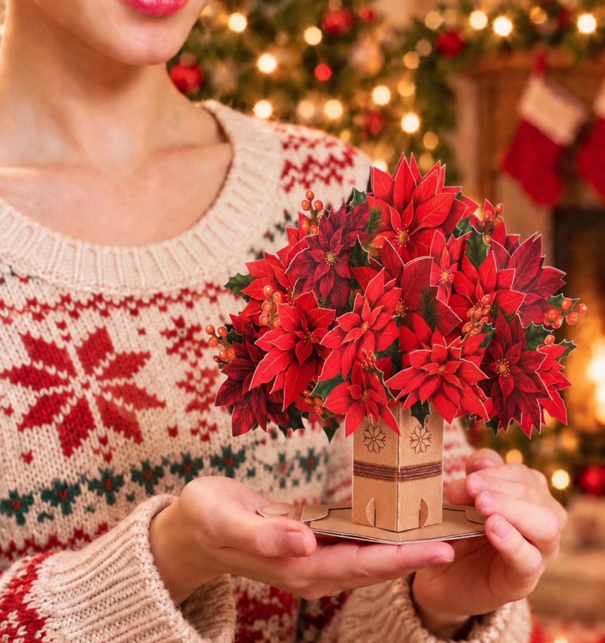 Poinsettia Christmas Pop-Up Keepsake Card for Christmas Greetings