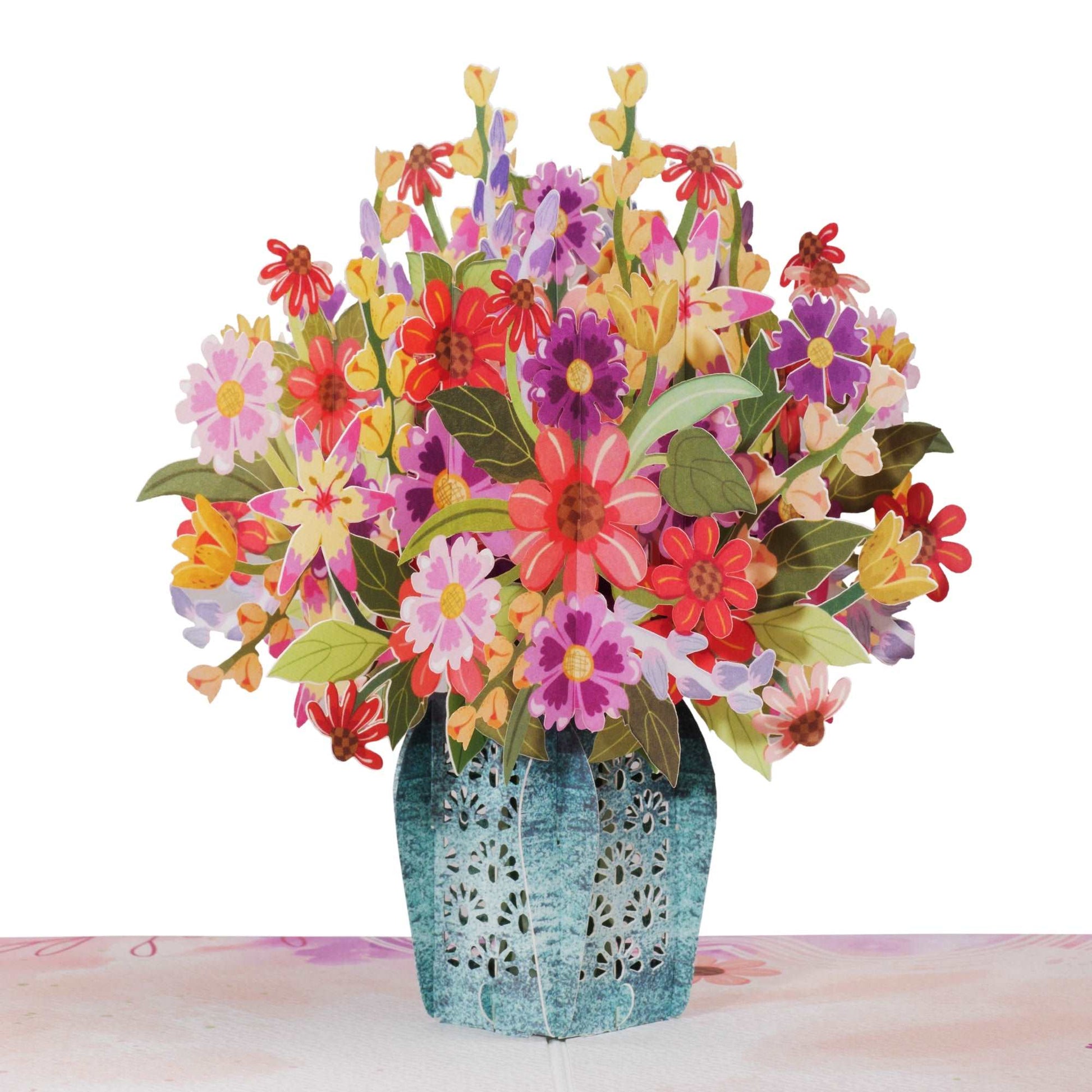 Charming flower bouquet pop-up card with vibrant floral arrangement.