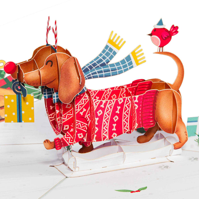 Woofy Christmas Pop Up Card, with Keepsake pop-up Christmas card open