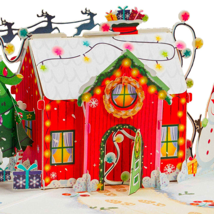 Cozy Christmas Home Frndly Pop Up Card, 8"x6" Cover pop-up Christmas card open