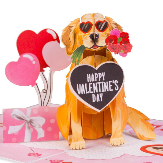 Happy Valentine's Day Golden Retriever Pop Up Card