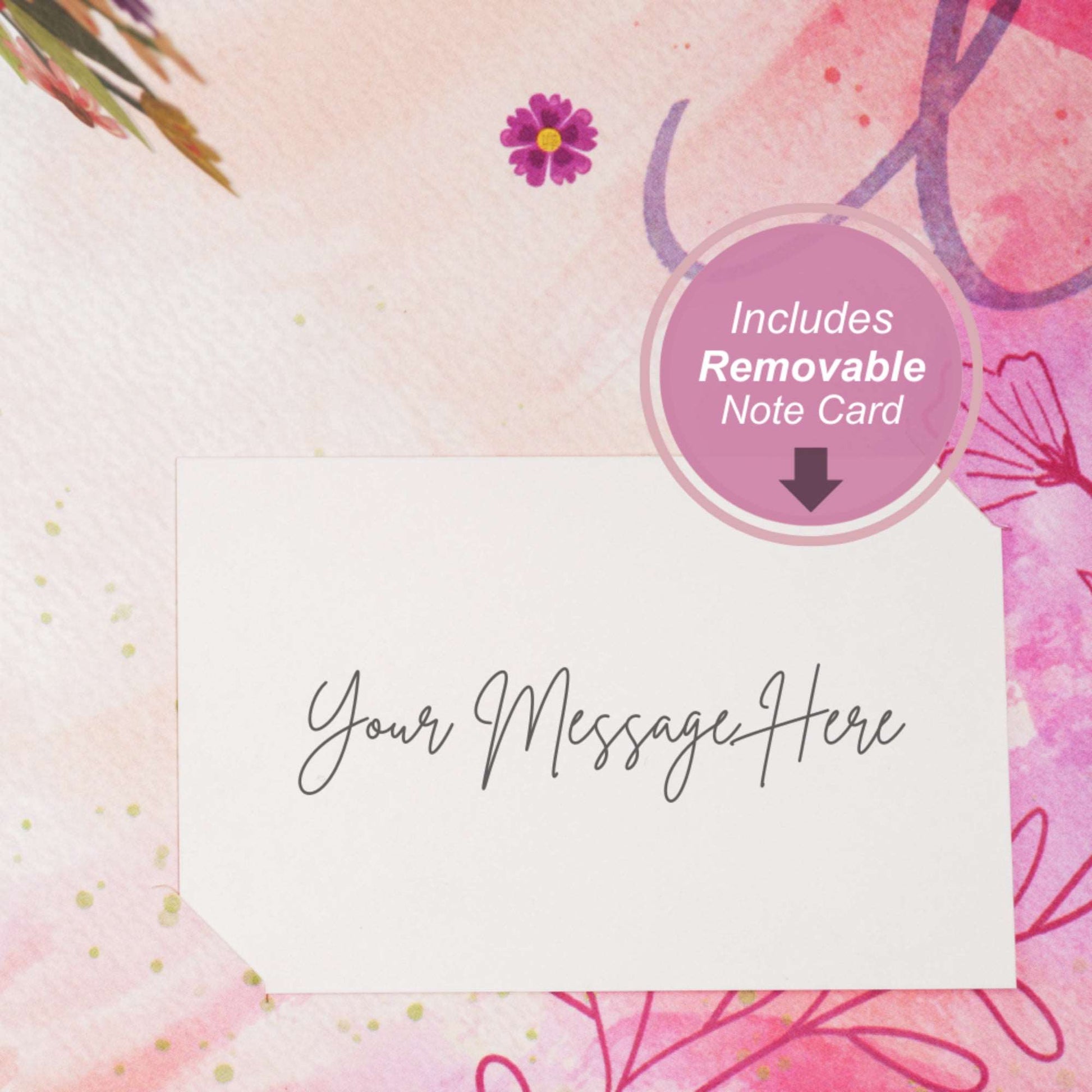 Removable note card included with space for a personalized message.