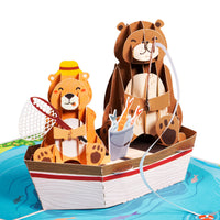 Thumbnail for two bears on a boat fishing pop up greeting card