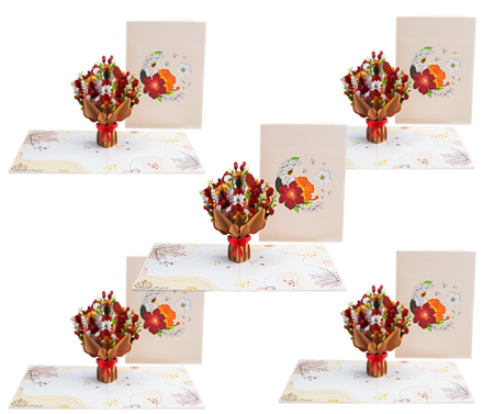 fall flower bouquet card, pop up greeting cards, bundle set of cards