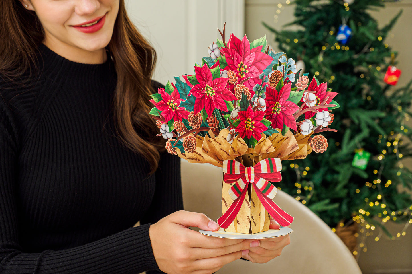 HugePop Christmas Spirit Flower Bouquet Pop Up Card