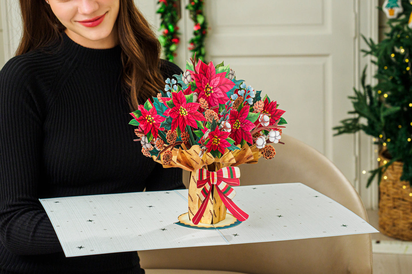 HugePop Christmas Spirit Flower Bouquet Pop Up Card