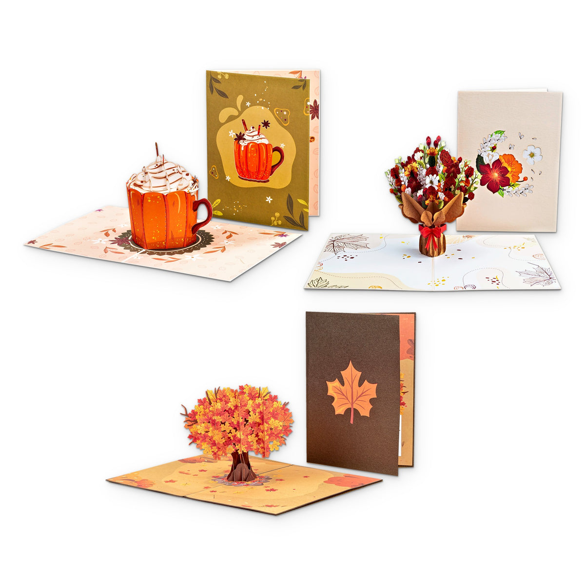 Fall Favorites pop-up card bundle: 3 fall pop-up cards shown open with their covers