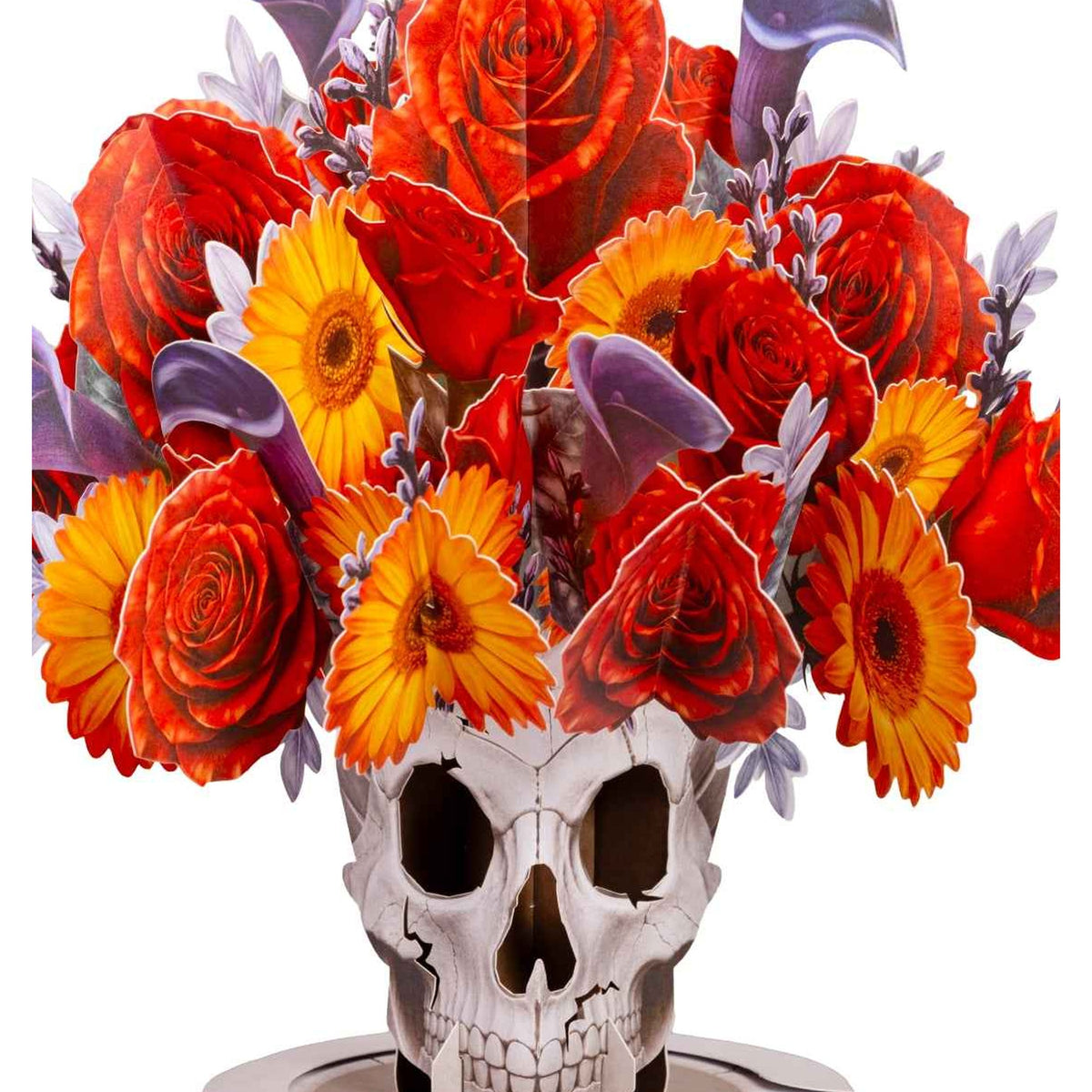 Halloween Skull Bouquet pop-up card — keepsake flower bouquet in skull vase, fills frame