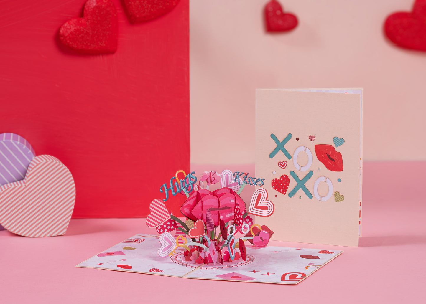 XOXO Hugs & Kisses Valentines Day Pop Up Card