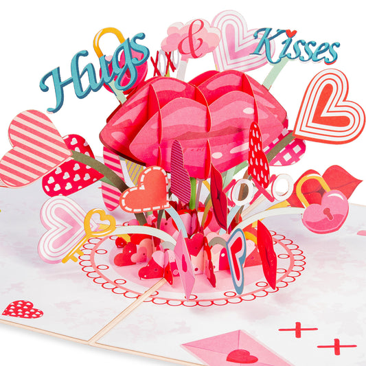 XOXO Hugs & Kisses Valentines Day Pop Up Card