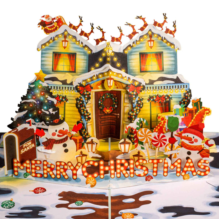 Decorated House Pop Up Christmas Card pop-up Christmas card open