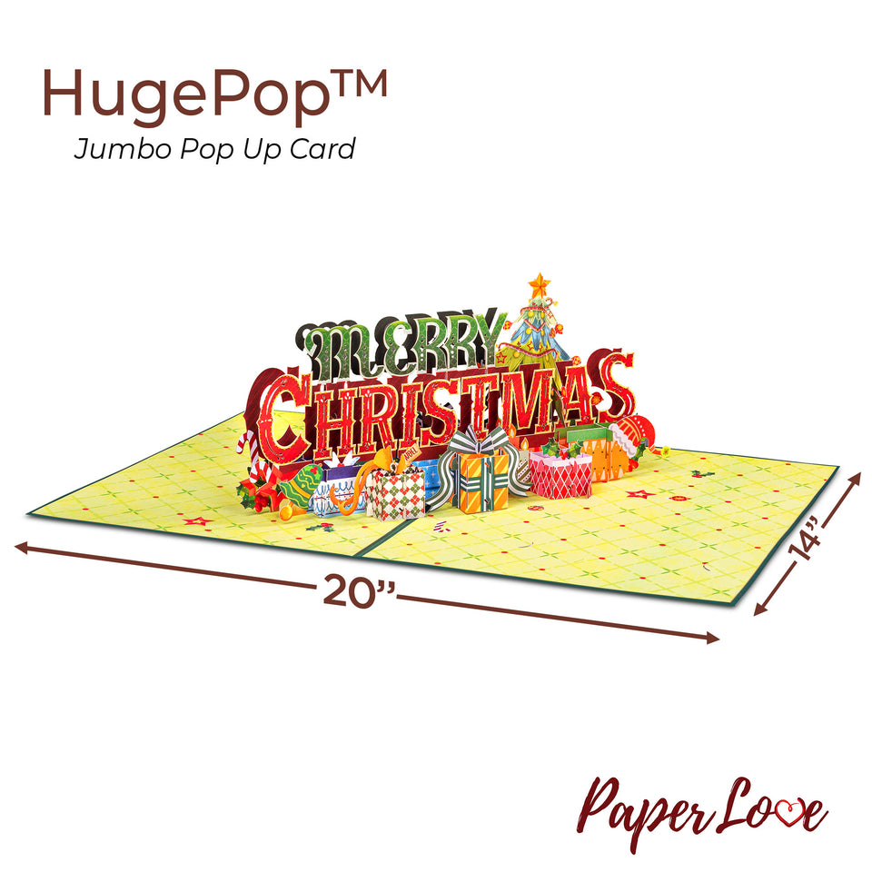 HugePop Merry Christmas, Jumbo Card With Envelope and Note Tag