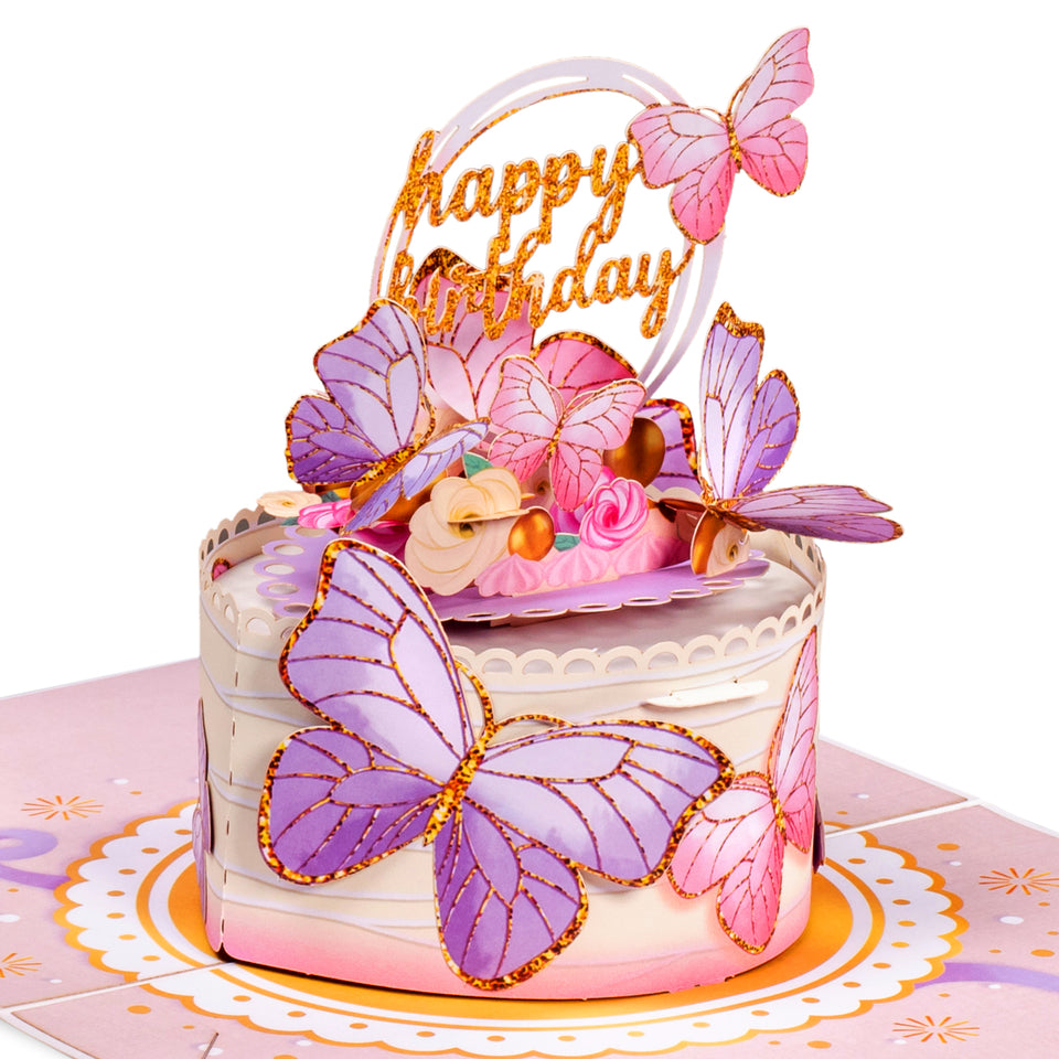 Butterfly Birthday Cake Pop Up Card - 5"x7"
