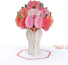carnation flowers pop up greeting card, assorted pink colors