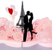 romantic pop up greeting card, two lovers sharing a kiss