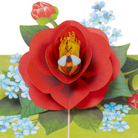 Thumbnail for red camellia flower pop up card with small bee