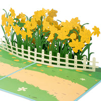 Thumbnail for pop up garden greeting card, with yellow flowers and front yard gate