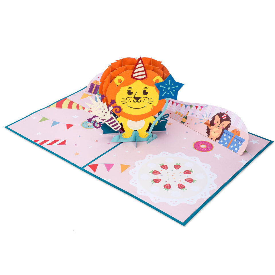Lion Cub Birthday Pop Up Card, 3D Popup Greeting Cards