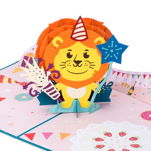Lion Cub Birthday Pop Up Card, 3D Popup Greeting Cards