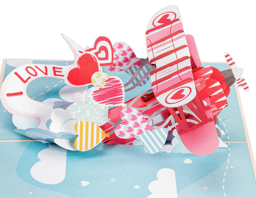 I Love You Biplane Valentines Day Pop-up Card