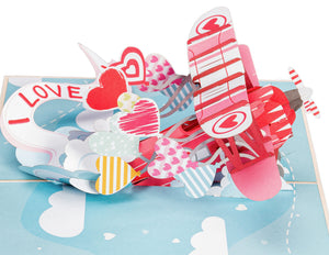 I Love You Biplane Valentines Day Pop-up Card