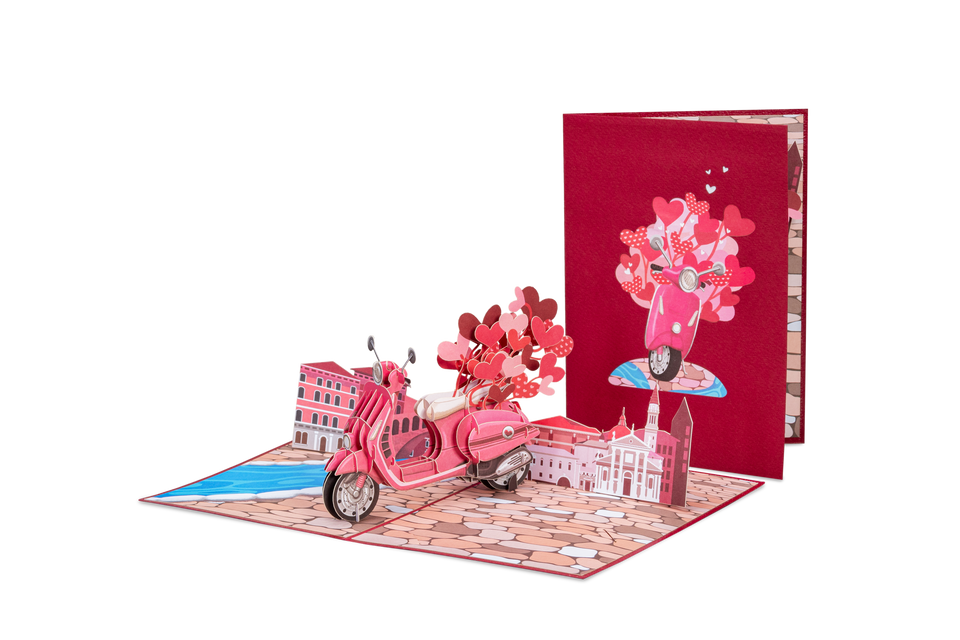 Love Vespa Valentines Day Pop Up Card