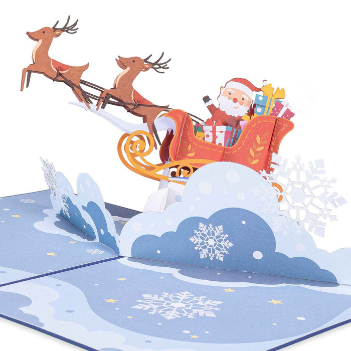 Santa Sleigh Pop Up Christmas Card pop-up Christmas card open