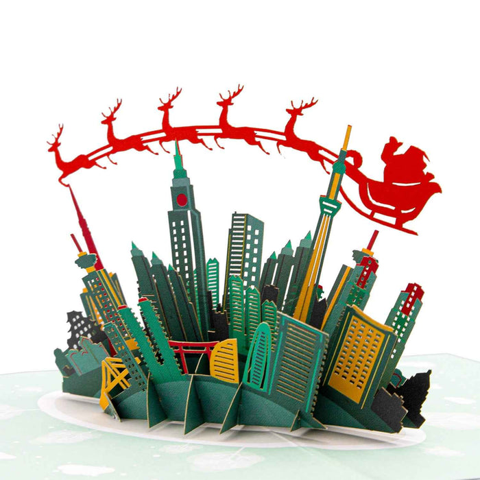 Skyline Santa Sleigh Pop Up Christmas Card pop-up Christmas card open